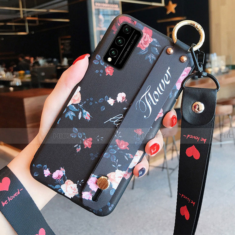 Handyhülle Silikon Hülle Gummi Schutzhülle Flexible Blumen für Huawei Honor Play4T Pro Schwarz