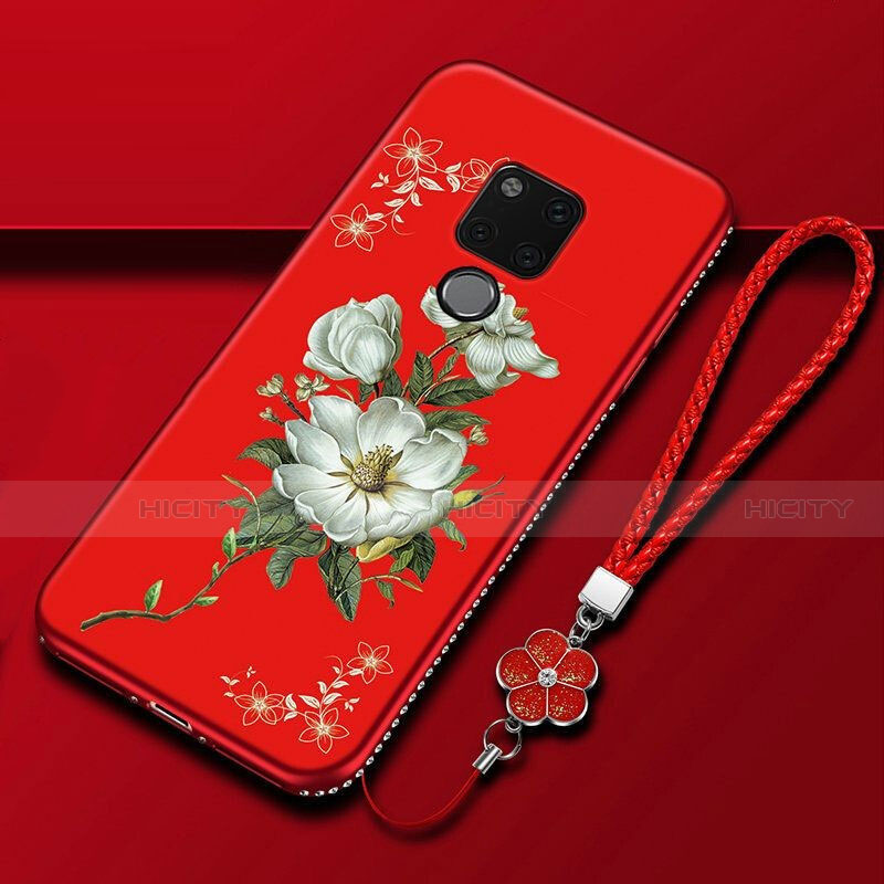 Handyhülle Silikon Hülle Gummi Schutzhülle Flexible Blumen für Huawei Mate 20 X 5G Rot Plus