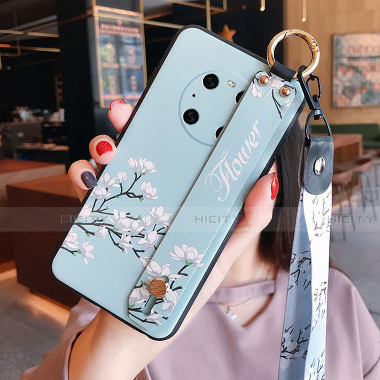 Handyhülle Silikon Hülle Gummi Schutzhülle Flexible Blumen für Huawei Mate 40 Pro Hellblau