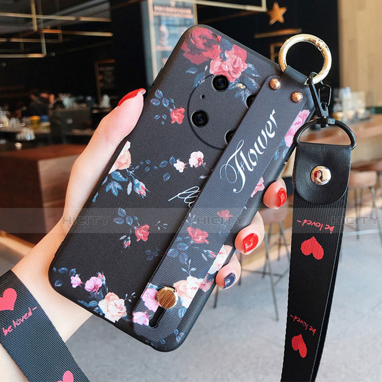 Handyhülle Silikon Hülle Gummi Schutzhülle Flexible Blumen für Huawei Mate 40 Pro Schwarz