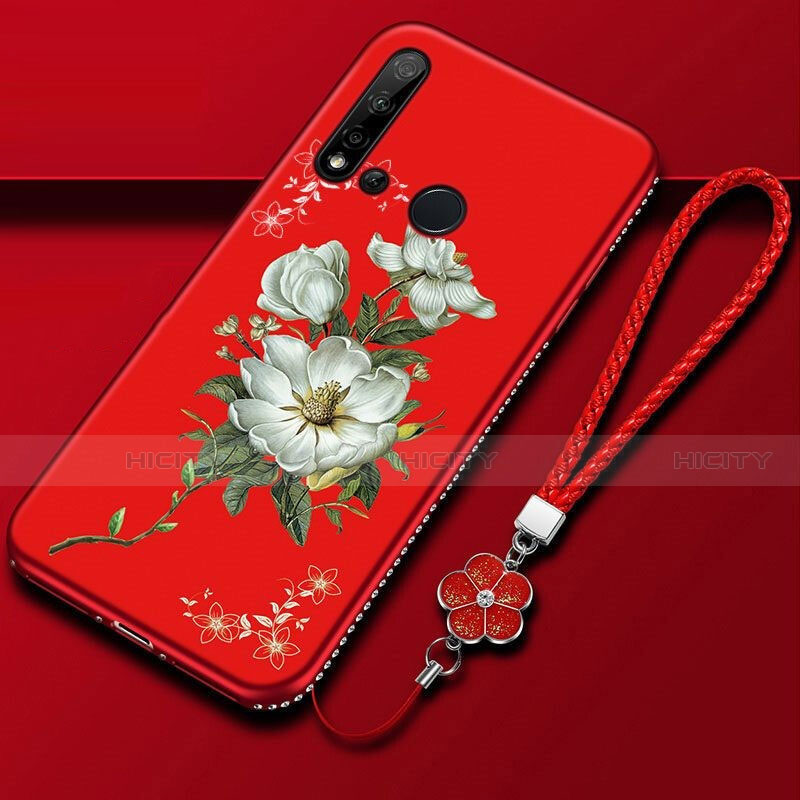 Handyhülle Silikon Hülle Gummi Schutzhülle Flexible Blumen für Huawei Nova 5i Rot Plus