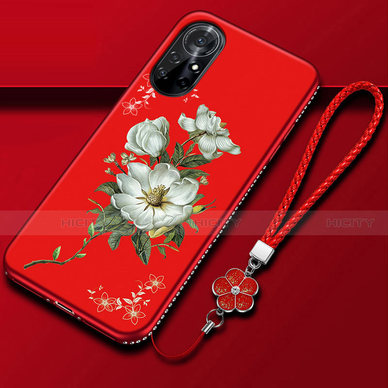 Handyhülle Silikon Hülle Gummi Schutzhülle Flexible Blumen für Huawei Nova 8 Pro 5G Rot