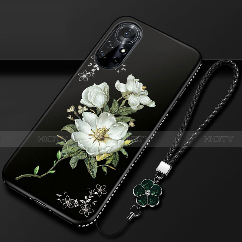 Handyhülle Silikon Hülle Gummi Schutzhülle Flexible Blumen für Huawei Nova 8 Pro 5G Schwarz