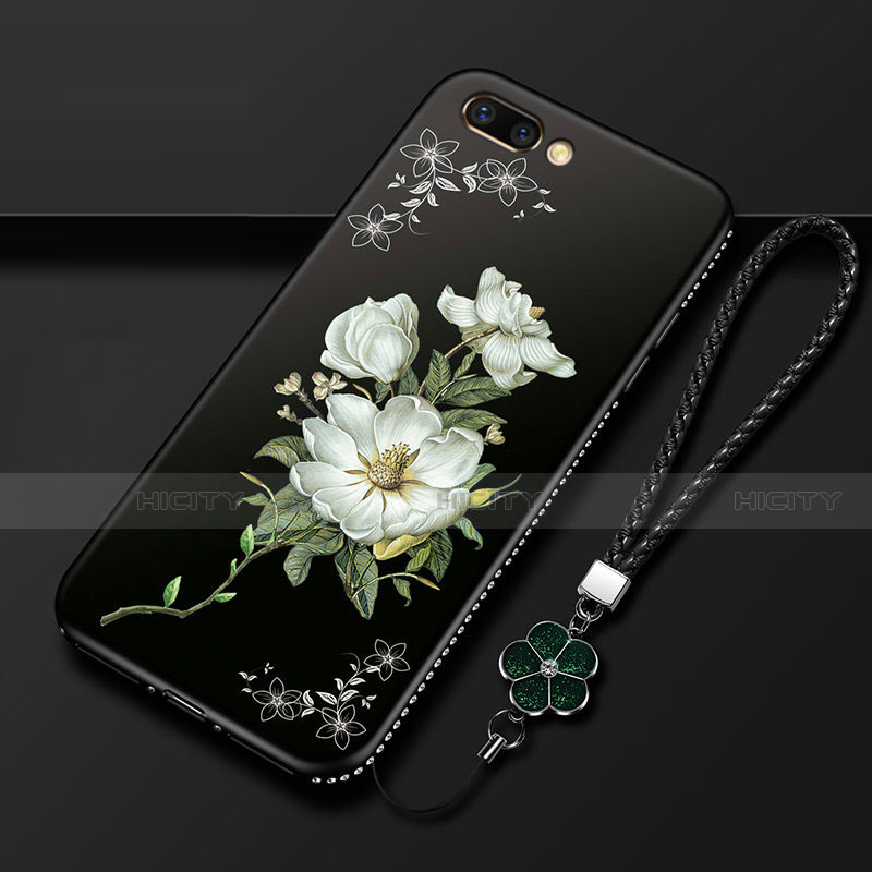 Handyhülle Silikon Hülle Gummi Schutzhülle Flexible Blumen für Oppo A12e Schwarz