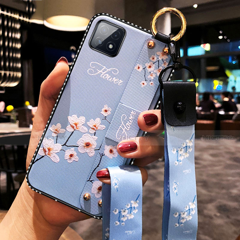 Handyhülle Silikon Hülle Gummi Schutzhülle Flexible Blumen für Oppo A72 5G Hellblau Plus