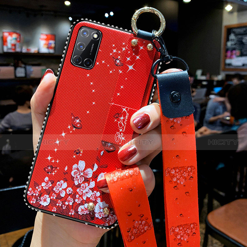 Handyhülle Silikon Hülle Gummi Schutzhülle Flexible Blumen für Oppo A92 Rot