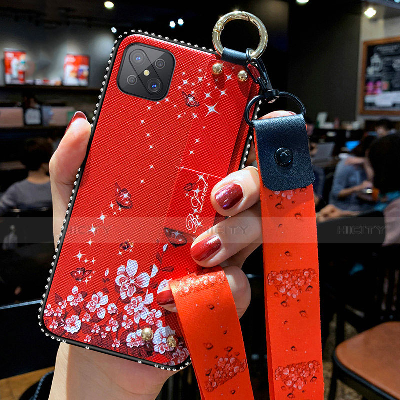 Handyhülle Silikon Hülle Gummi Schutzhülle Flexible Blumen für Oppo A92s 5G Rot