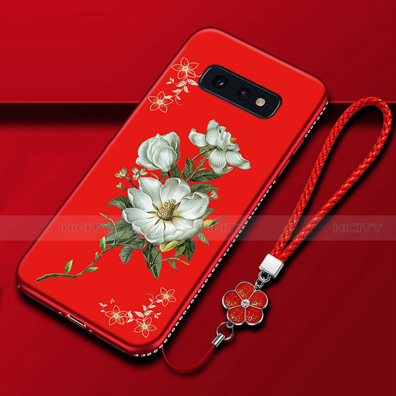 Handyhülle Silikon Hülle Gummi Schutzhülle Flexible Blumen für Samsung Galaxy S10e Rot