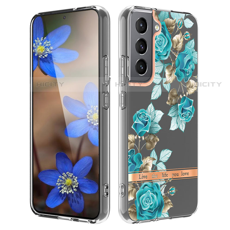 Handyhülle Silikon Hülle Gummi Schutzhülle Flexible Blumen für Samsung Galaxy S21 Plus 5G Cyan