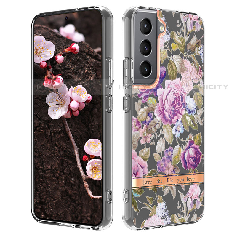 Handyhülle Silikon Hülle Gummi Schutzhülle Flexible Blumen für Samsung Galaxy S22 5G Violett