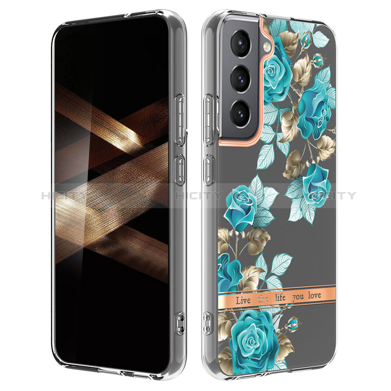 Handyhülle Silikon Hülle Gummi Schutzhülle Flexible Blumen für Samsung Galaxy S24 Plus 5G Cyan Plus