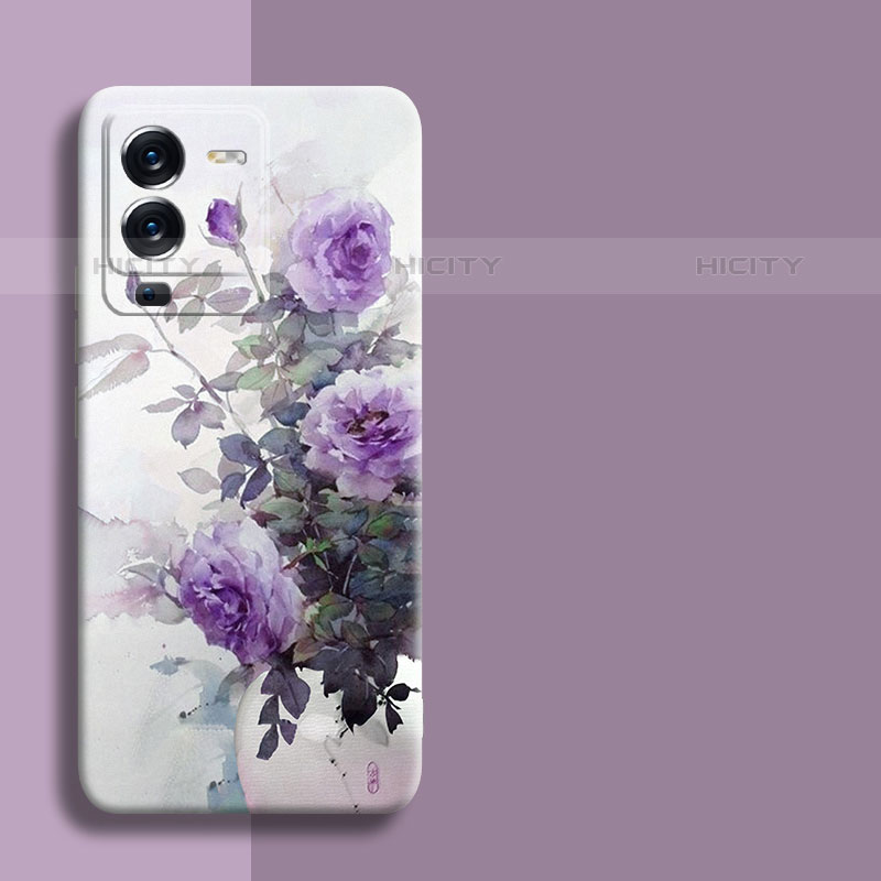 Handyhülle Silikon Hülle Gummi Schutzhülle Flexible Blumen für Vivo V25 Pro 5G Violett