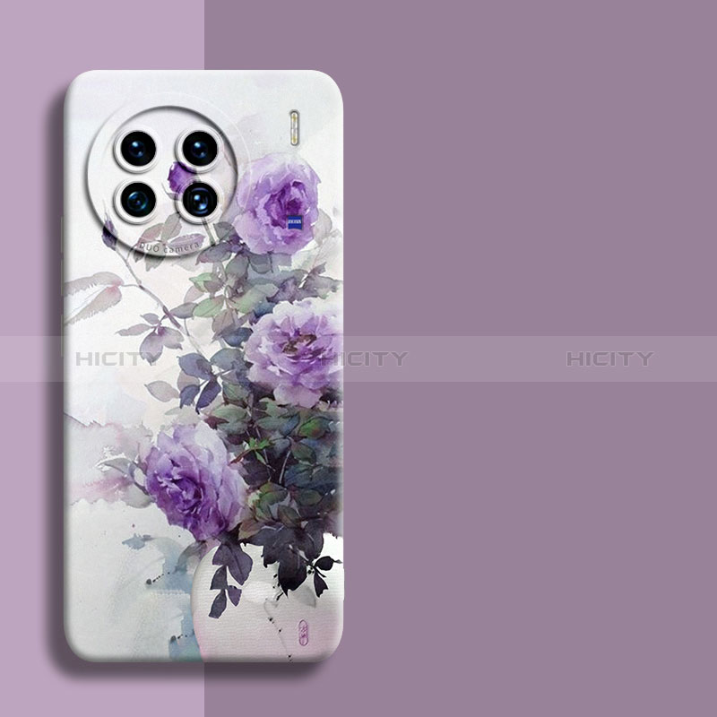 Handyhülle Silikon Hülle Gummi Schutzhülle Flexible Blumen für Vivo X90 Pro 5G Helles Lila