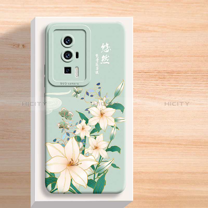 Handyhülle Silikon Hülle Gummi Schutzhülle Flexible Blumen für Xiaomi Poco F5 Pro 5G Grün