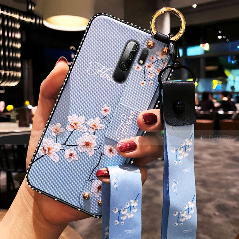 Handyhülle Silikon Hülle Gummi Schutzhülle Flexible Blumen für Xiaomi Redmi 9 Prime India Hellblau