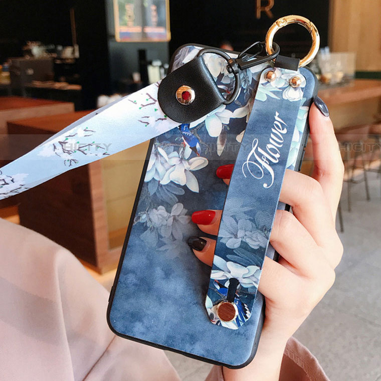 Handyhülle Silikon Hülle Gummi Schutzhülle Flexible Blumen für Xiaomi Redmi 9i Blau