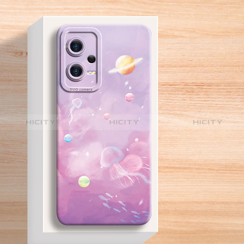 Handyhülle Silikon Hülle Gummi Schutzhülle Flexible Blumen für Xiaomi Redmi Note 12 5G Violett Plus