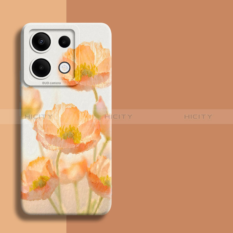 Handyhülle Silikon Hülle Gummi Schutzhülle Flexible Blumen für Xiaomi Redmi Note 13 Pro 5G Orange Plus