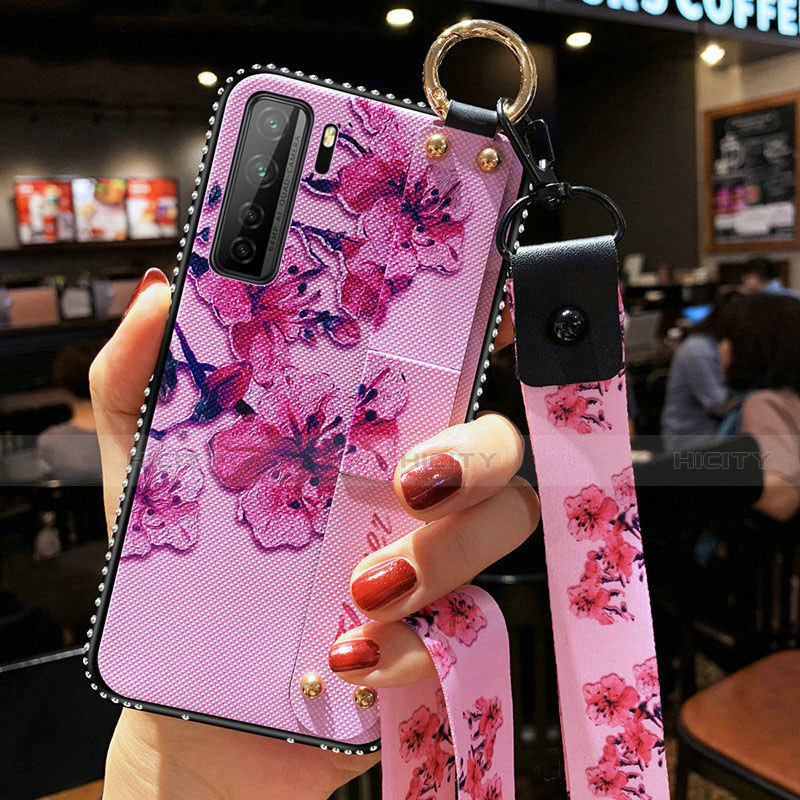 Handyhülle Silikon Hülle Gummi Schutzhülle Flexible Blumen K01 für Huawei Nova 7 SE 5G Violett Plus