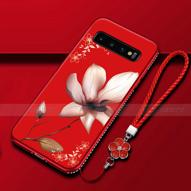 Handyhülle Silikon Hülle Gummi Schutzhülle Flexible Blumen K01 für Samsung Galaxy S10 Fuchsie