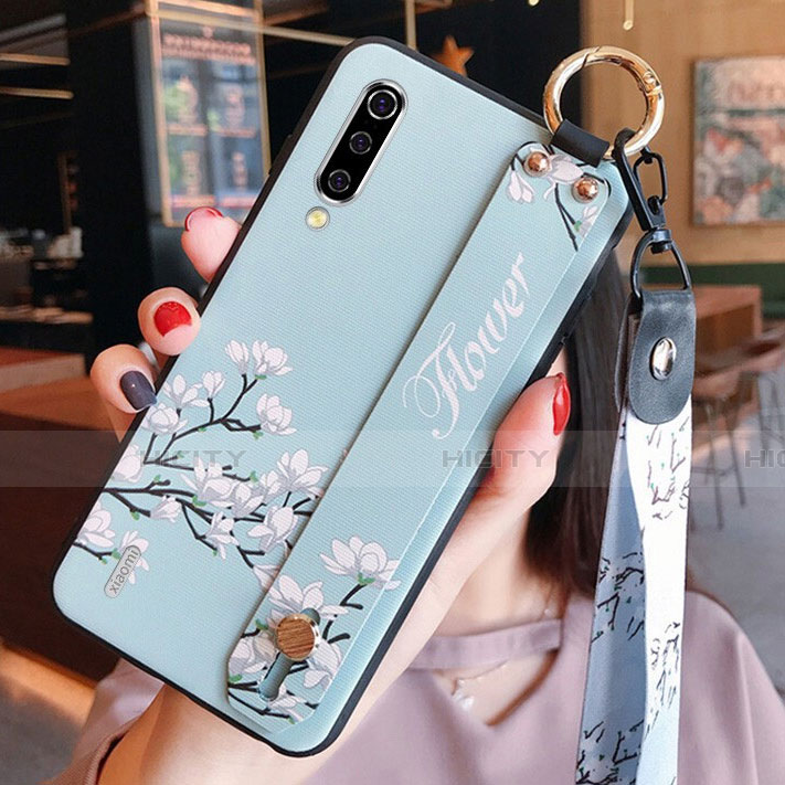 Handyhülle Silikon Hülle Gummi Schutzhülle Flexible Blumen K01 für Xiaomi Mi A3 Hellblau Plus