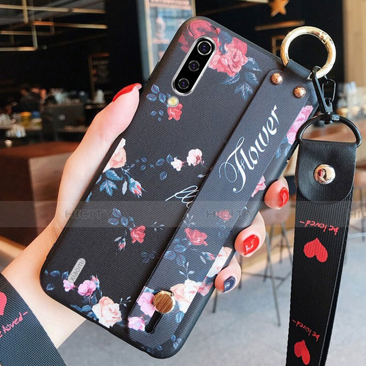 Handyhülle Silikon Hülle Gummi Schutzhülle Flexible Blumen K01 für Xiaomi Mi A3 Schwarz