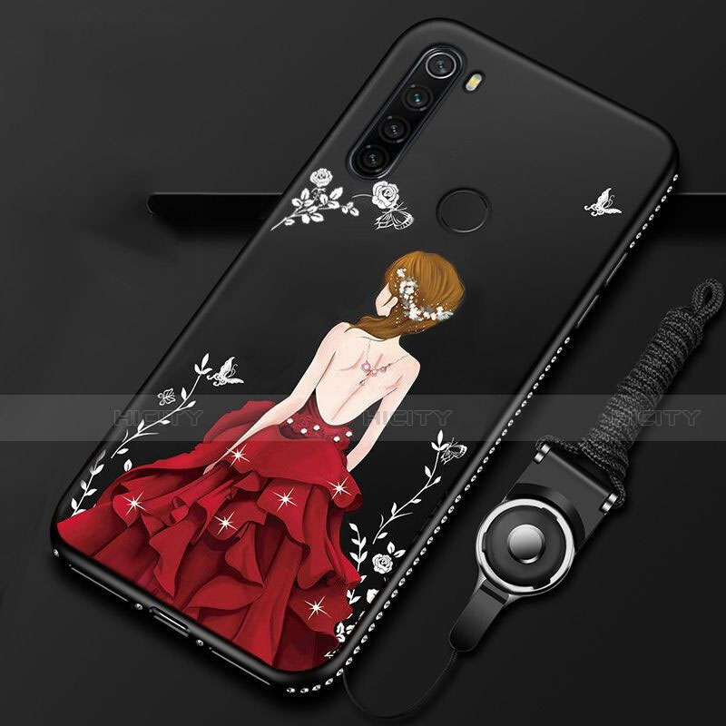 Handyhülle Silikon Hülle Gummi Schutzhülle Flexible Blumen K01 für Xiaomi Redmi Note 8 (2021) Rot und Schwarz Plus