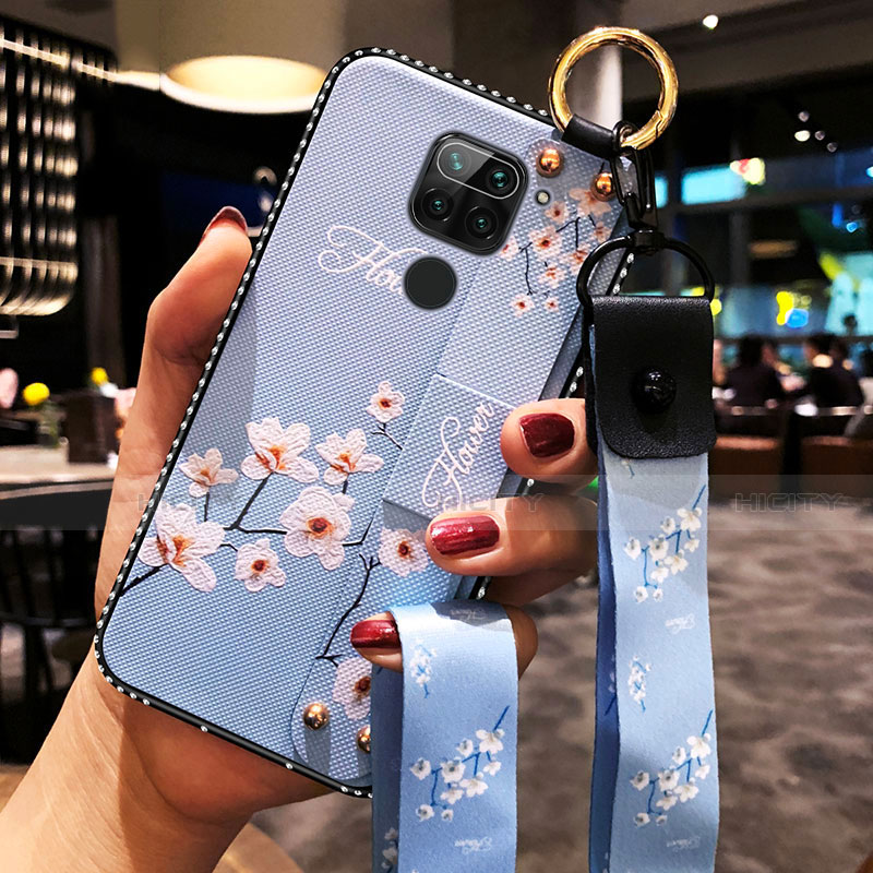 Handyhülle Silikon Hülle Gummi Schutzhülle Flexible Blumen K01 für Xiaomi Redmi Note 9 Hellblau Plus