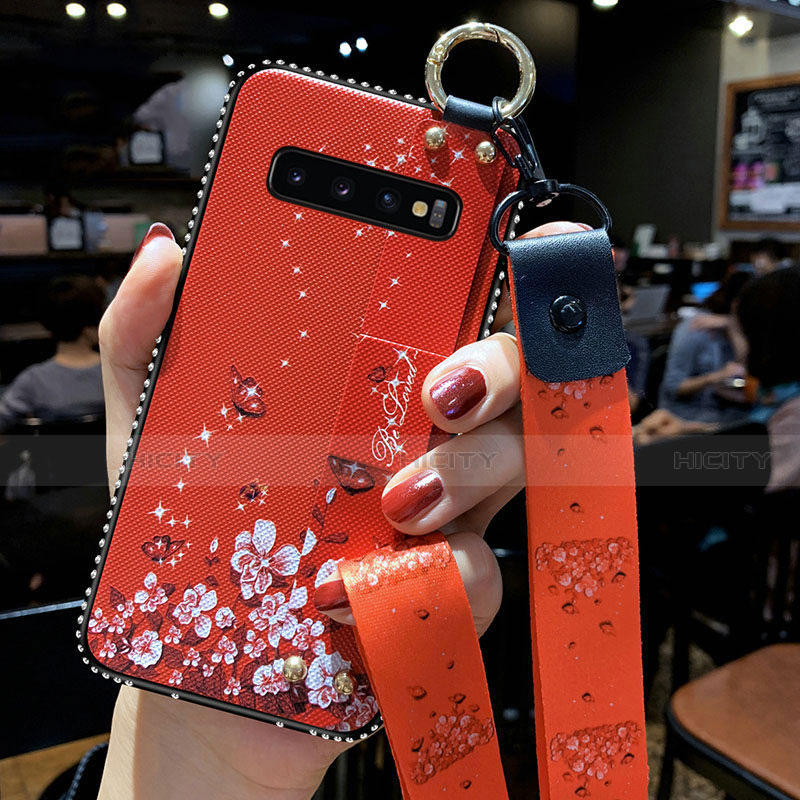 Handyhülle Silikon Hülle Gummi Schutzhülle Flexible Blumen K02 für Samsung Galaxy S10 5G Rot