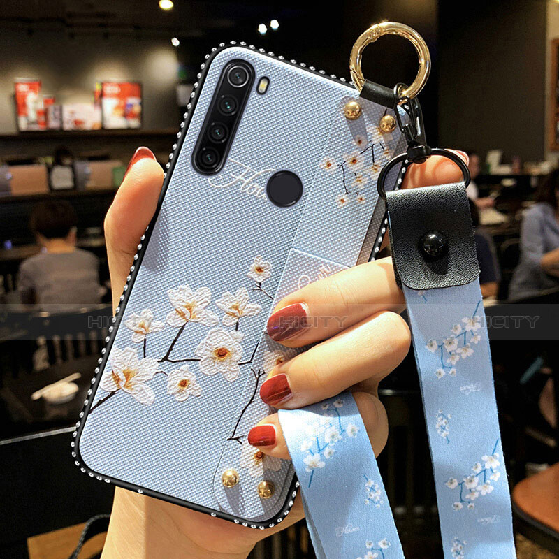 Handyhülle Silikon Hülle Gummi Schutzhülle Flexible Blumen K02 für Xiaomi Redmi Note 8 (2021) Hellblau