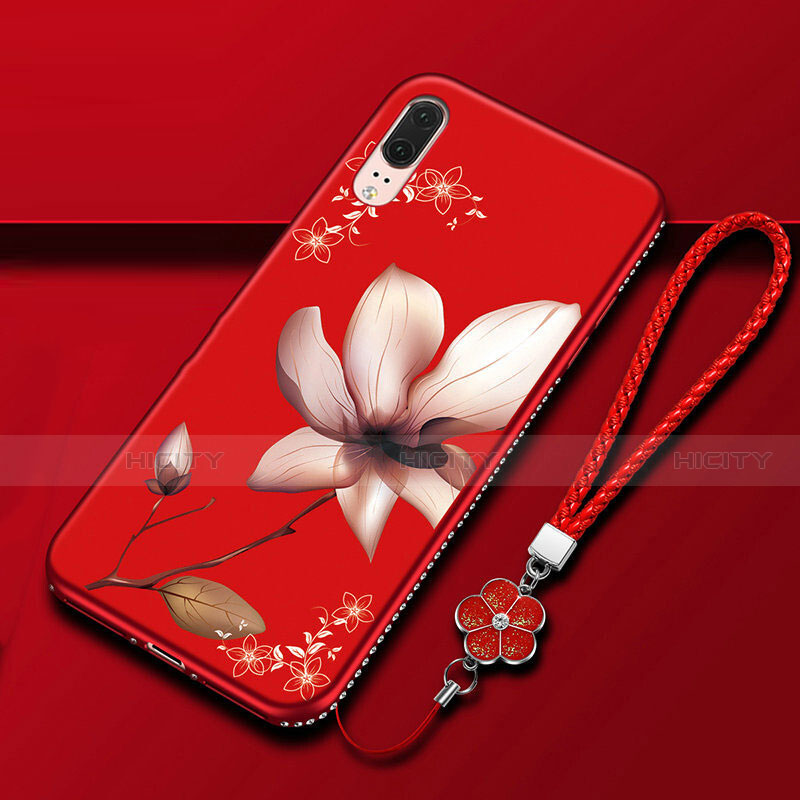 Handyhülle Silikon Hülle Gummi Schutzhülle Flexible Blumen K03 für Huawei P20 Fuchsie