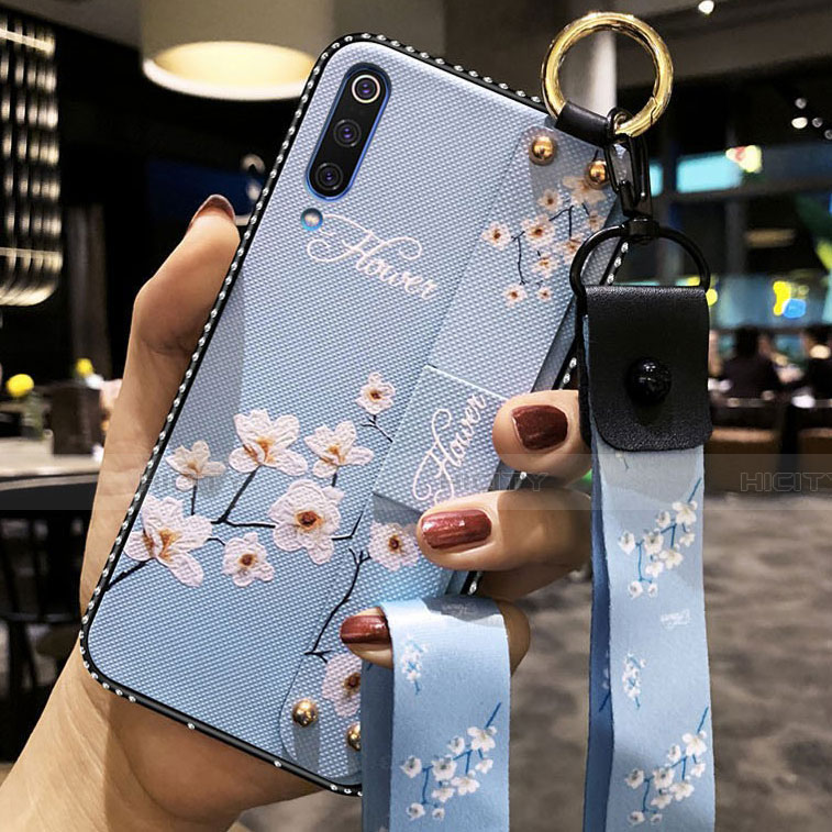 Handyhülle Silikon Hülle Gummi Schutzhülle Flexible Blumen K05 für Xiaomi Mi A3 Hellblau Plus