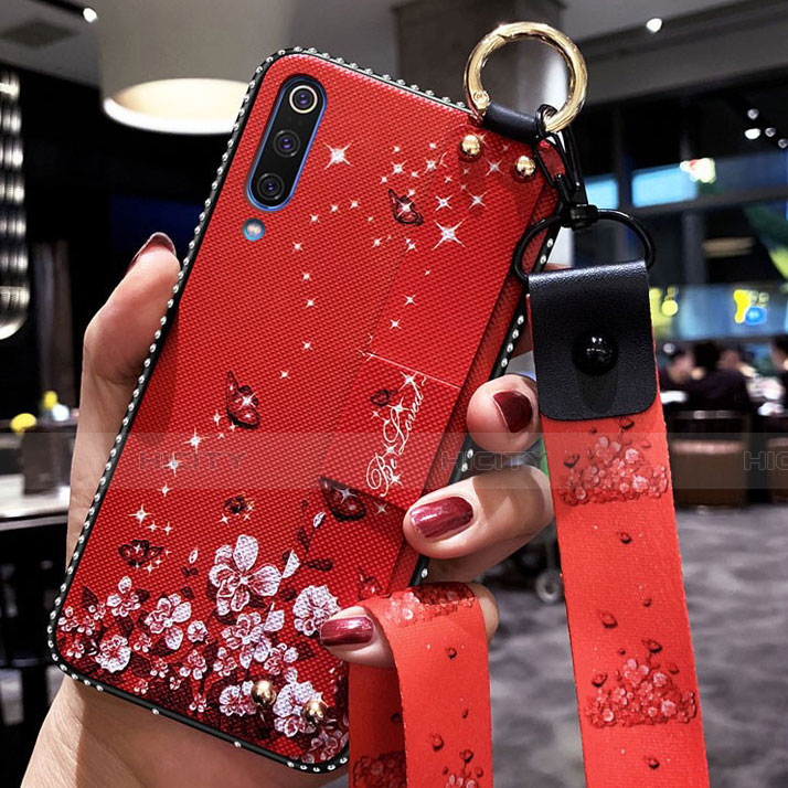 Handyhülle Silikon Hülle Gummi Schutzhülle Flexible Blumen K05 für Xiaomi Mi A3 Rot