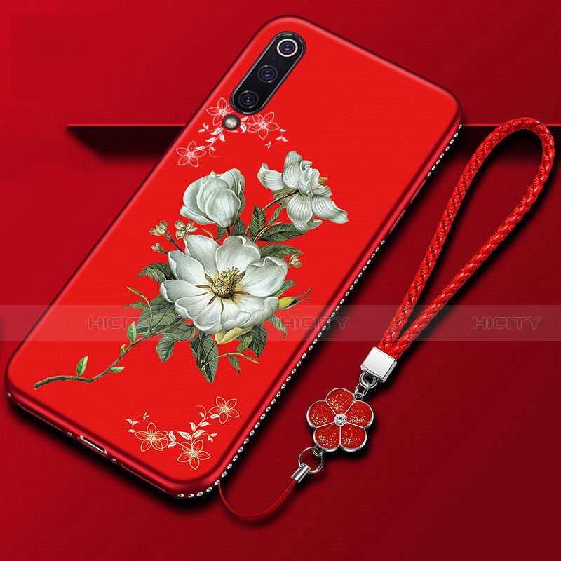 Handyhülle Silikon Hülle Gummi Schutzhülle Flexible Blumen K06 für Xiaomi Mi A3 Rot Plus