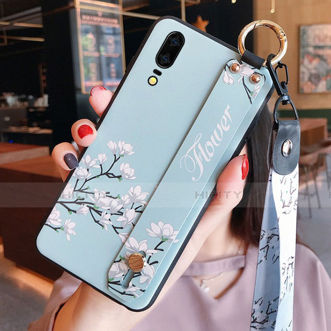 Handyhülle Silikon Hülle Gummi Schutzhülle Flexible Blumen K08 für Huawei P20 Cyan