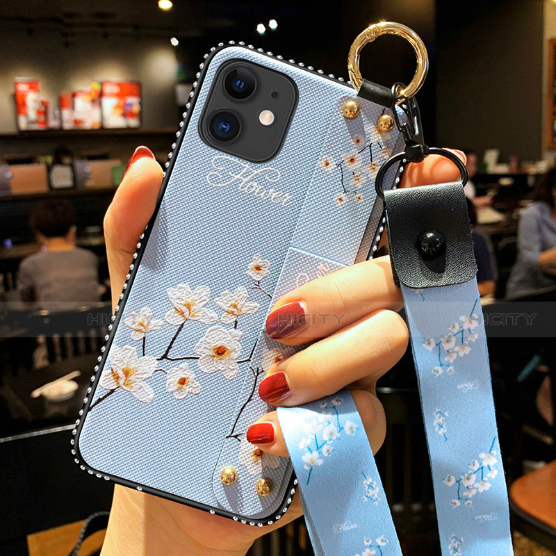 Handyhülle Silikon Hülle Gummi Schutzhülle Flexible Blumen S01 für Apple iPhone 12 Mini Hellblau