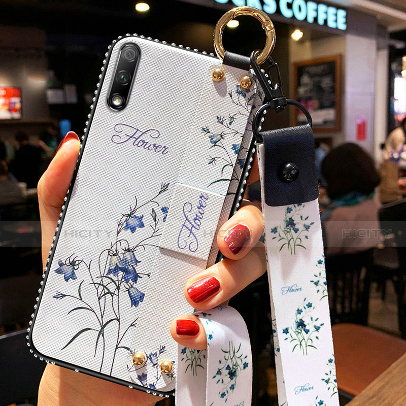 Handyhülle Silikon Hülle Gummi Schutzhülle Flexible Blumen S01 für Huawei Enjoy 10 Weiß