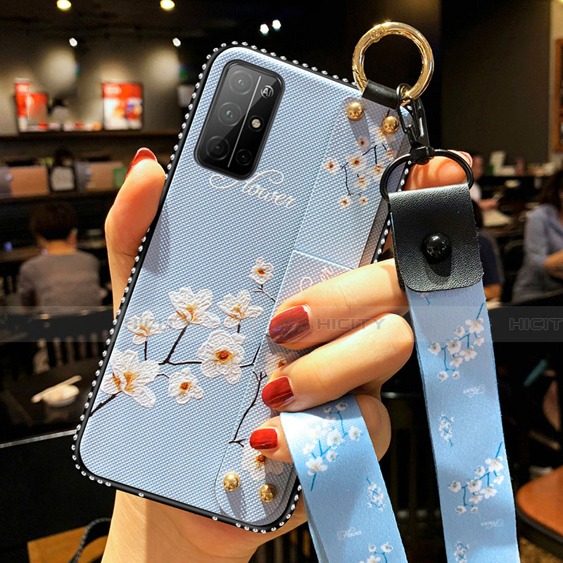 Handyhülle Silikon Hülle Gummi Schutzhülle Flexible Blumen S01 für Huawei Honor 30S Hellblau