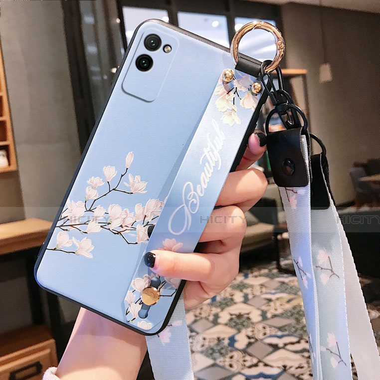 Handyhülle Silikon Hülle Gummi Schutzhülle Flexible Blumen S01 für Huawei Honor Play4 Pro 5G Hellblau