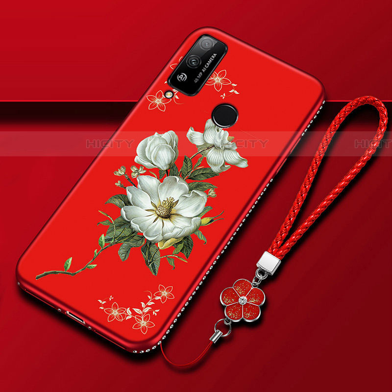 Handyhülle Silikon Hülle Gummi Schutzhülle Flexible Blumen S01 für Huawei Honor Play4T Rot