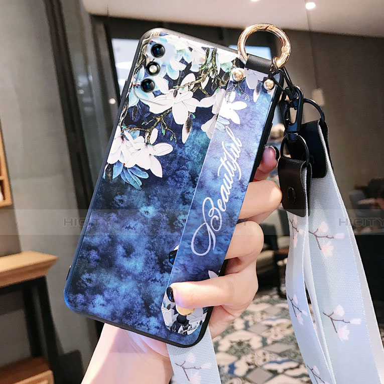 Handyhülle Silikon Hülle Gummi Schutzhülle Flexible Blumen S01 für Huawei Honor X10 Max 5G Blau