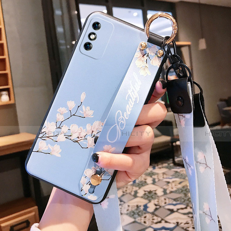 Handyhülle Silikon Hülle Gummi Schutzhülle Flexible Blumen S01 für Huawei Honor X10 Max 5G Hellblau