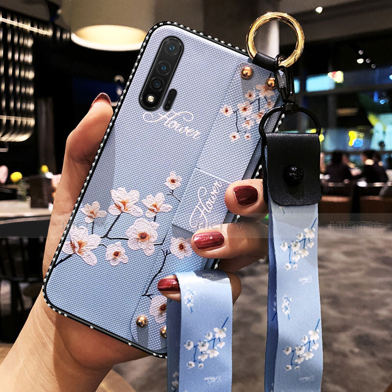 Handyhülle Silikon Hülle Gummi Schutzhülle Flexible Blumen S01 für Huawei Nova 6 5G Hellblau