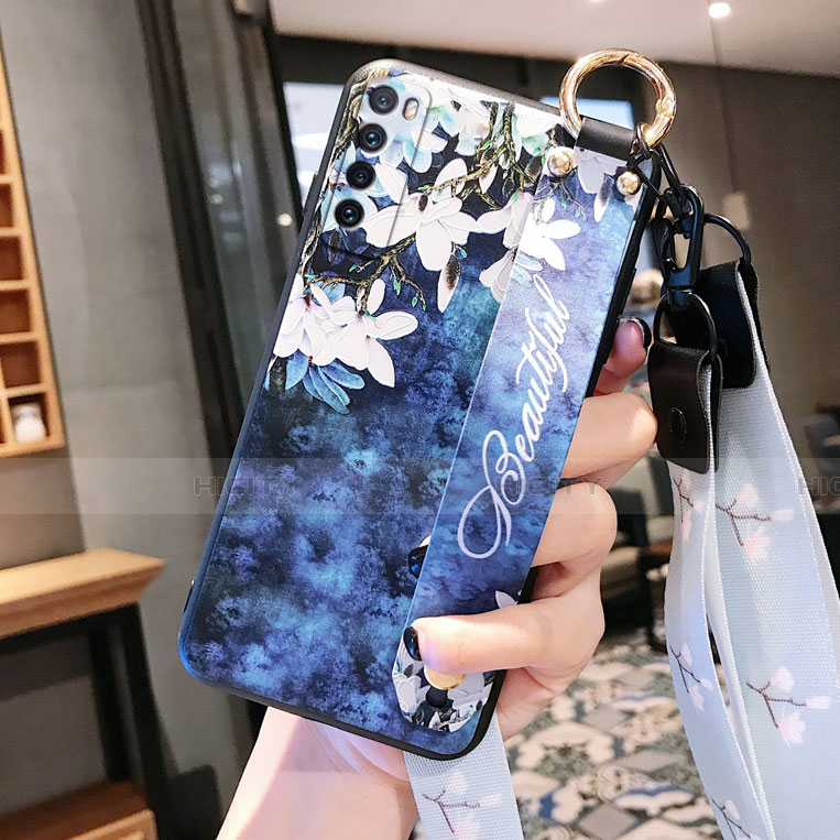 Handyhülle Silikon Hülle Gummi Schutzhülle Flexible Blumen S01 für Huawei Nova 7 5G Blau