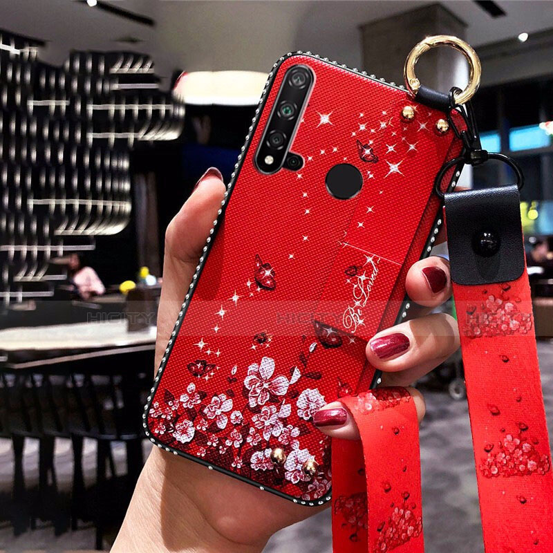 Handyhülle Silikon Hülle Gummi Schutzhülle Flexible Blumen S01 für Huawei P20 Lite (2019) Rot Plus