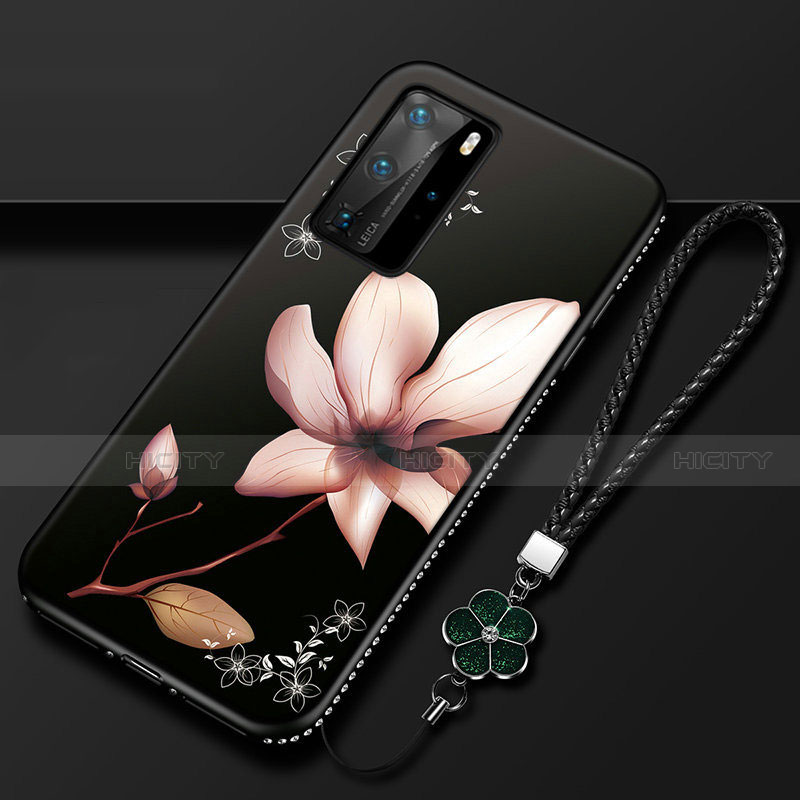 Handyhülle Silikon Hülle Gummi Schutzhülle Flexible Blumen S01 für Huawei P40 Pro Braun