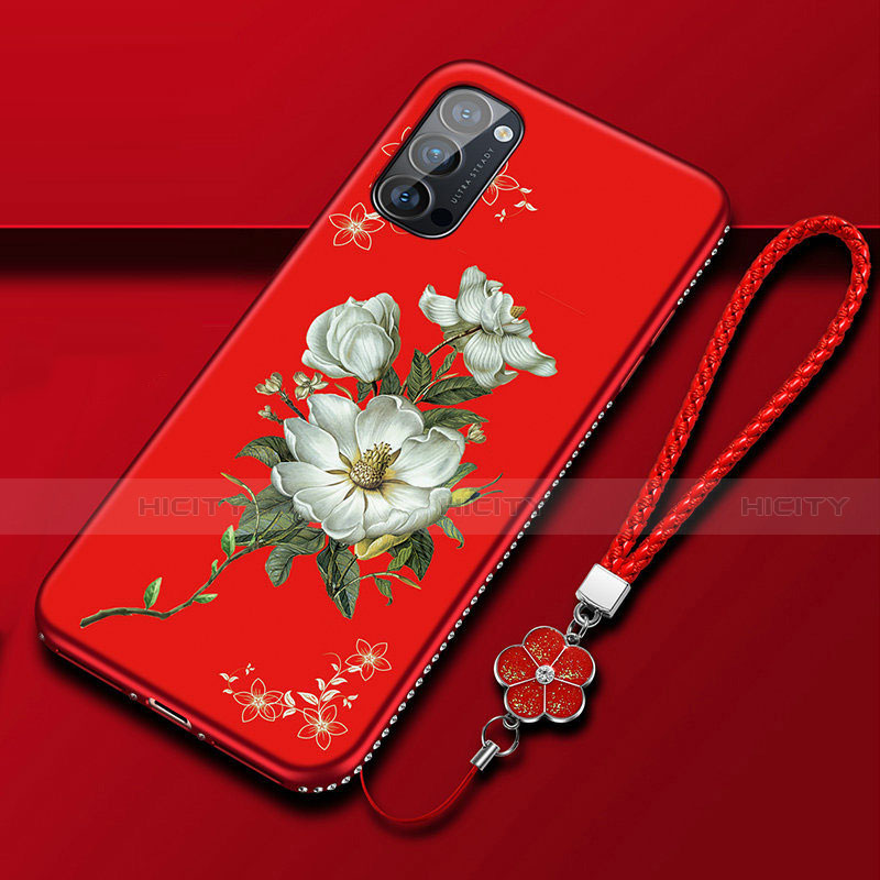 Handyhülle Silikon Hülle Gummi Schutzhülle Flexible Blumen S01 für Oppo Reno4 Pro 5G Rot