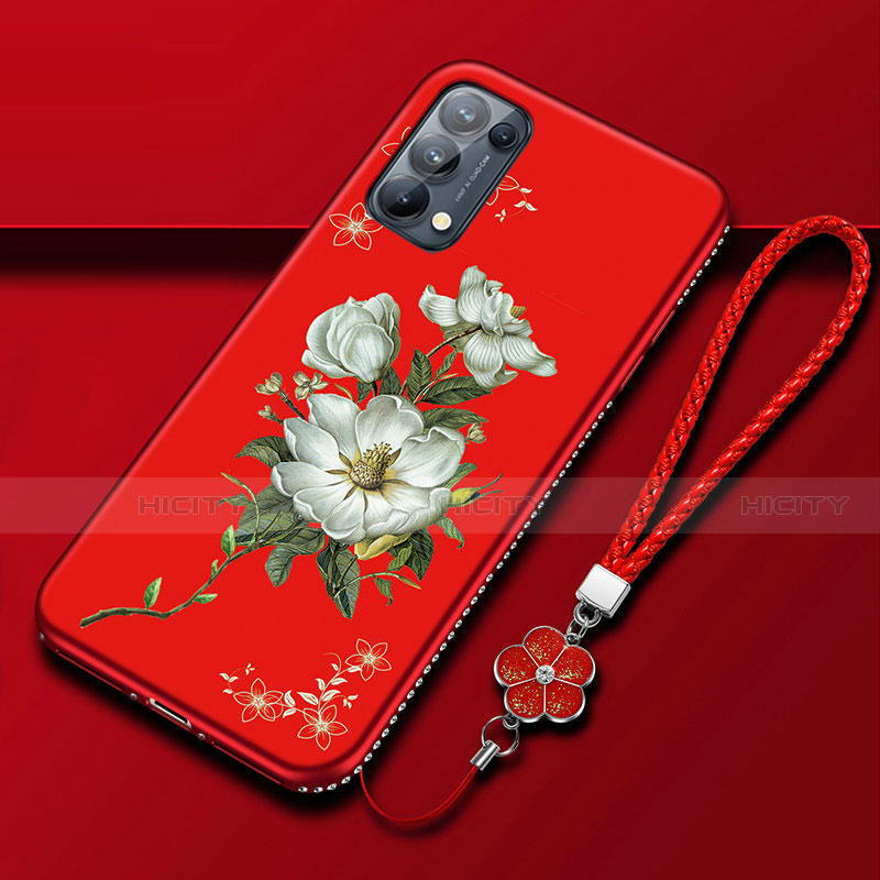 Handyhülle Silikon Hülle Gummi Schutzhülle Flexible Blumen S01 für Oppo Reno5 Pro 5G Rot