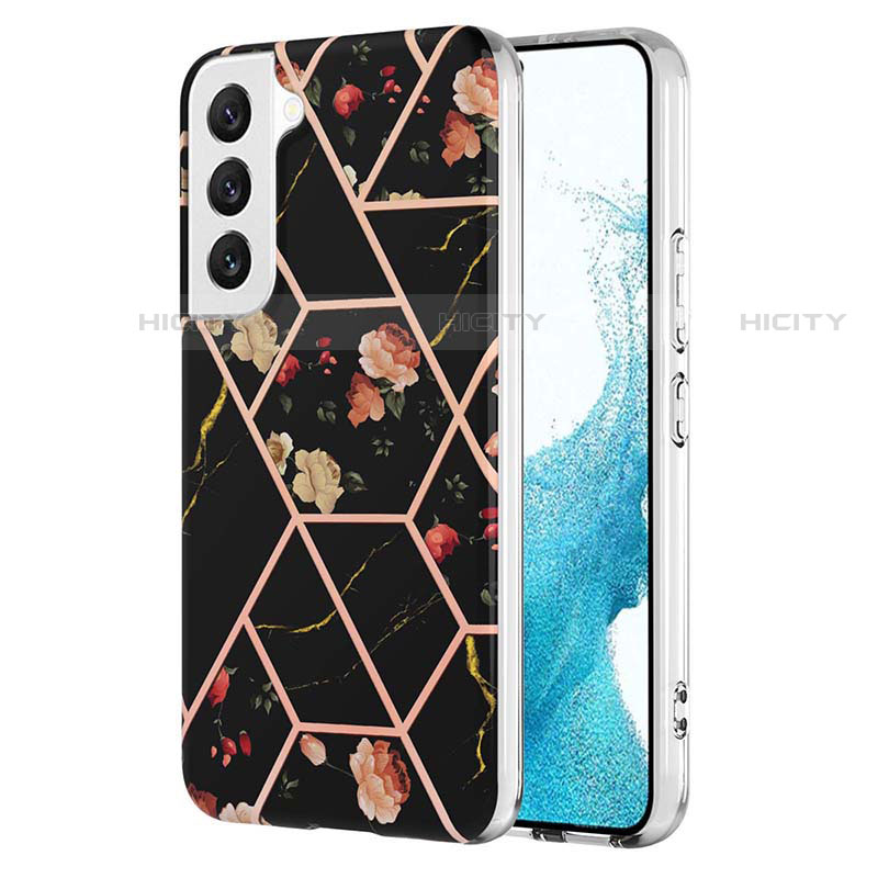 Handyhülle Silikon Hülle Gummi Schutzhülle Flexible Blumen S01 für Samsung Galaxy S22 Plus 5G Schwarz