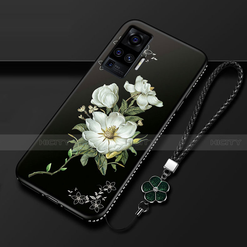 Handyhülle Silikon Hülle Gummi Schutzhülle Flexible Blumen S01 für Vivo X50 Pro 5G Weiß